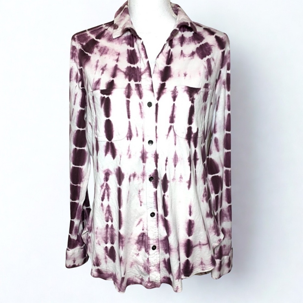 Rock & Republic Purple White Tye Dye Long Sleeve Button Down‎ Shirt Women Small